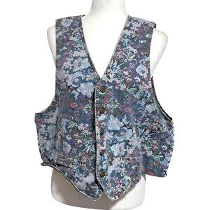Vintage Zena XL Womens Floral & Acid Wash Denim Vest Grandma Cottage Core